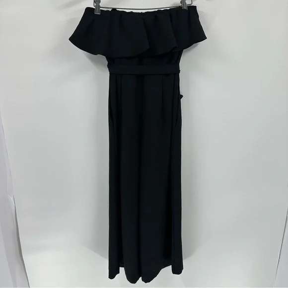 ARITZIA Babaton Black Flutter Jumpsuit Sz 8 Self Tie Belt Resort Party Pretty - Picture 8 of 16